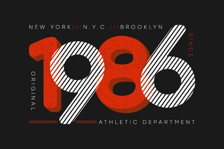New York city athletic typography for t-shirt. Print for apparel design with number and grunge. Brooklyn t shirt graphics. Vector illustration.のイラスト素材