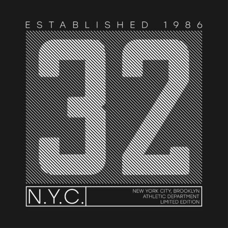 New York number typography graphics for t-shirt design. Athletic print with lines for t shirt, sport apparel. Vector illustration.のイラスト素材