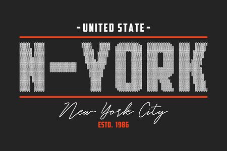 New York t-shirt design with knitted texture. Typography graphics for tee shirt with knit text slogan. Vector illustration.のイラスト素材