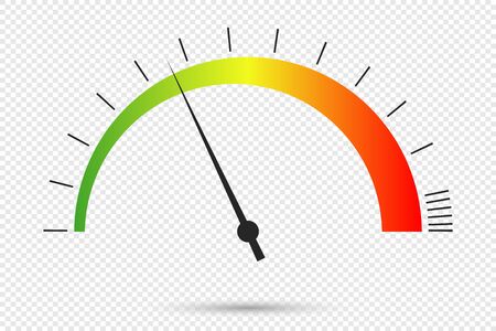 Speedometer icon at transparent background. Color infographics of car speedometer. Symbol of speed dial. Vector illustration.のイラスト素材