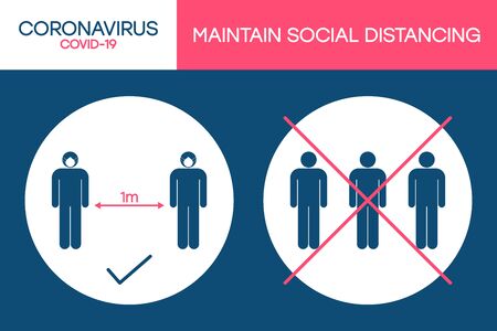 Social distancing 1 meter in public places. Keep distance for protection against the coronavirus pandemic. Keeping distance for prevention COVID-19. Vector illustration.のイラスト素材