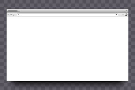 Interface of browser window. Website page, web window screen. Modern internet web browser. Mockup on transparent background with shadow. Vector illustration.のイラスト素材