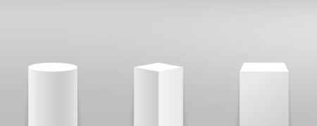 Podium or pedestal set in different forms. Platform for product presentation, branding design,...