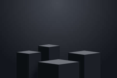 Four realistic dark platform, stage with empty pedestals.のイラスト素材
