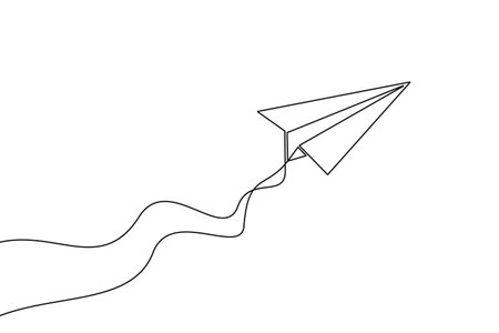 Paper plane continuous one line drawing. Paper airplane of one line art style. Vector illustration.のイラスト素材