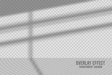 Shadow overlay effect. Transparent overlay shadow from the window and jalousie at wall and floor. Realistic soft light effect of shadows and natural lightning on transparent background. Vector.のイラスト素材