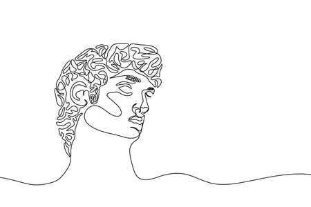 One continuous line drawing of antique statue. One line hand drawn sculpture of male head. Vector illustration.のイラスト素材