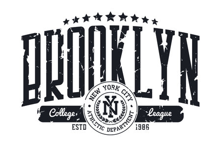 Brooklyn, New York college t-shirt print design. Typography graphics for athletic tee shirt print with grunge. Vector illustration.のイラスト素材