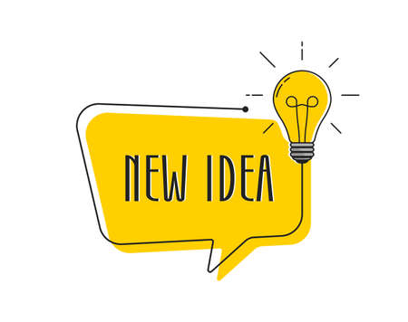 Light bulb banner with speech bubble or quick tips badge. Idea or tooltip concept with lightbulb. Flat style. Vector illustration.のイラスト素材