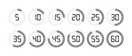 Timer and stopwatch icon set with digital numbers. Countdown timer or digital clock for time with second symbols. vector illustration.のイラスト素材