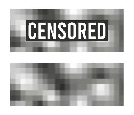 Censored sign with transparent blurry pixels. Censorship banner for censoring visual materials. Template of rectangle censor signs with mosaic pixelated effect and blur. vector illustration.のイラスト素材