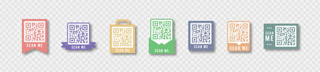 Qr code color frame set. Template of frames for QR code with text - scan me. Quick Response codes for smartphone, mobile app, payment and discounts. vector illustration.のイラスト素材