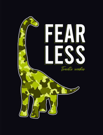 Dinosaur with camouflage texture and slogan for t-shirt design. Typography graphics for tee shirt in military style with dinosaur camouflage. Print for apparel with camo and dino. vector illustration.のイラスト素材