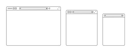 Browser window template in line design. Blank web page with toolbar and search. Web window for PC,...