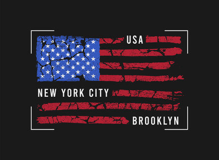 New York, Brooklyn apparel print with USA flag. T-shirt design with grunge american flag. Typography graphics for tee shirt with grunge texture. vector illustration.のイラスト素材