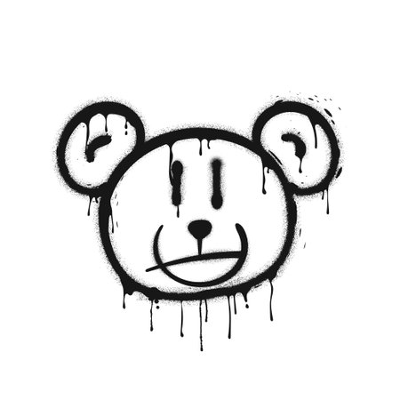 Graffiti drawing melting bear head. Painted graffiti spray pattern of bear head. Dripping spray paint elements. street art style illustration. Vector.のイラスト素材