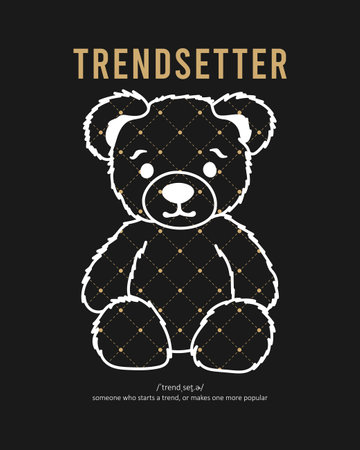 Bear doll line art t-shirt design and pattern with dots and dotted line, slogan - trendsetter. Typography graphics for tee shirt with bear. Vector illustration.のイラスト素材