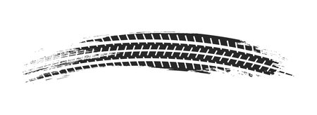 Grunge tire track. Tire tread or wheel braking track. Car and motorcycle tread pattern. Dirty grunge texture of wheel. Vector illustration.のイラスト素材
