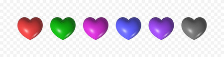 3D hearts set of different colors. Volume 3d icons of heart. Elements for design for Valentine`s Day, banners, cards or web design and apps. Vector illustration.のイラスト素材