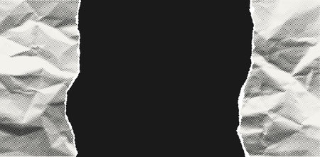 Torn paper background with halftone effect. Vertical pieces of crumpled halftone paper with ripped edges and space for text. Template for posters, banners and overlays. Vector illustration.のイラスト素材