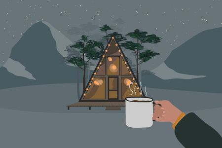 a-frame little house. Cabin in the woods vector illustrationのイラスト素材
