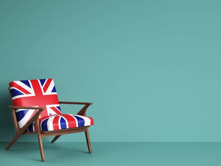 United Kingdom flag chair on blue background with copy space. Digital illustration.3d renderingの写真素材