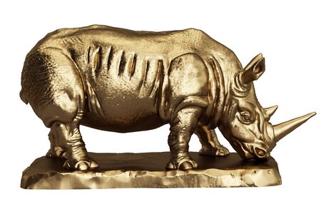 Rhinoceros golden sculpture isolated on white background.Digital Illustration.3d renderingの写真素材