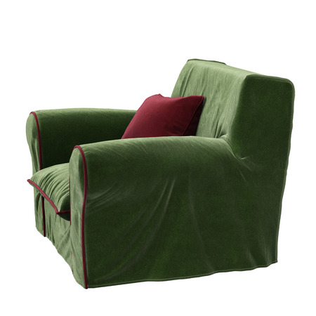 Classic green chair with red pillow isolated on white background. Digital Illustration. 3d renderingの写真素材