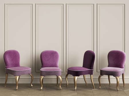 Classic chairs in classic interior with copy space.Ivory walls with mouldings. Floor parquet herringbone.Digital Illustration.3d renderingの写真素材