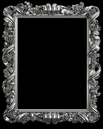 Classic metall frame with ornament decor isolated on black background. Digital illustration. 3d renderingの写真素材