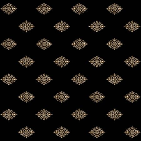 Classic golden round ornament pattern on black background. Digital illustration. 3d rendering