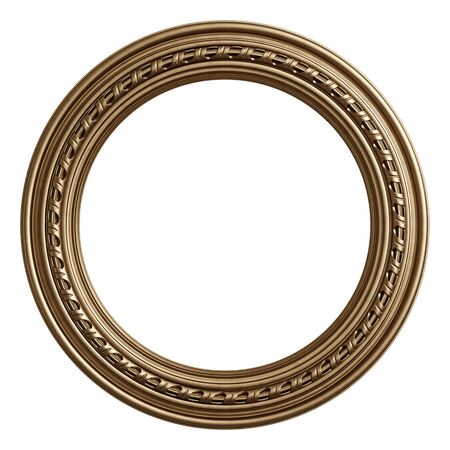 Classic golden frame with ornament decor isolated on white background. Digital illustration. 3d renderingの写真素材