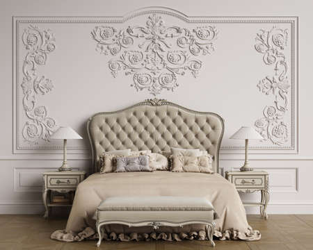 Classic bedroom interior with copy space.Digital illustration. 3d rendering