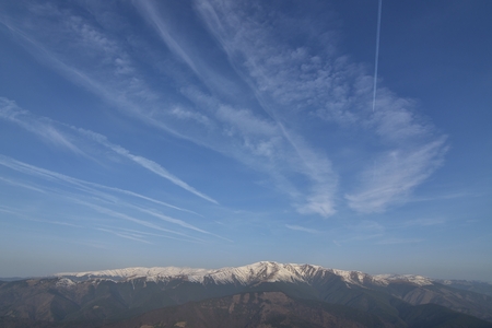 Beautiful landscape snow mountain with blue skyの写真素材