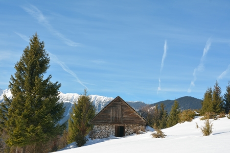 Mountain hut landscapeの写真素材