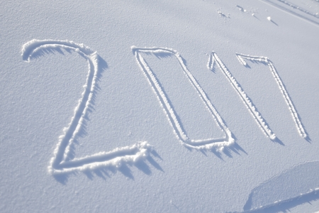 new years date 2017 written in fresh powder snowの写真素材