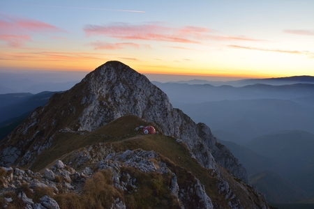Beautiful sunset in Piatra Craiului mountainsの写真素材