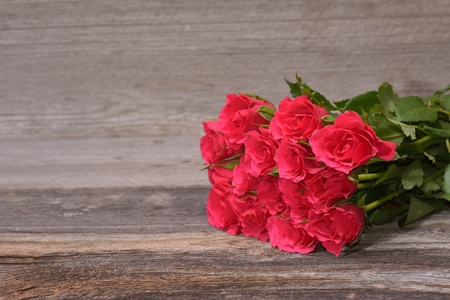 red roses on wooden boardの写真素材