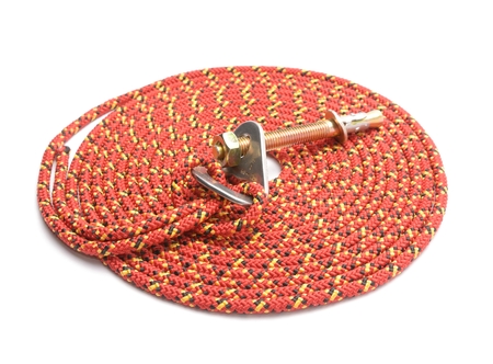 steel anchor eye and rope on white background