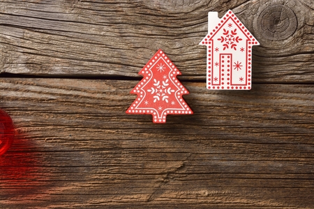 Christmas decoration over wooden backgroundの写真素材