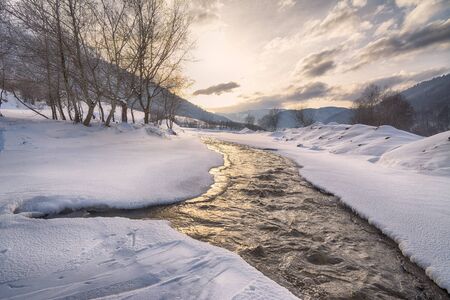 River mountain ice snow stonesの写真素材