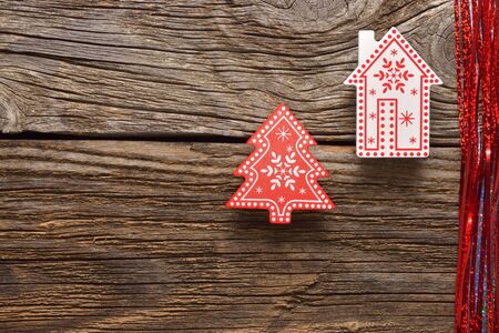 Christmas Over Wooden Background Decorations over Woodの写真素材