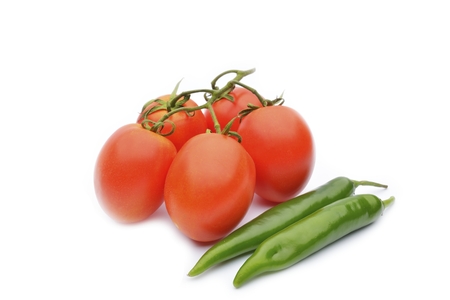 red pepper and tomato on white backgroundの写真素材