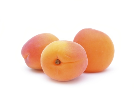 Fresh apricots isolated on whiteの写真素材