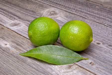 Cut into slices of lime and mint leaves on a dark black background wooden table, empty space for your textの写真素材