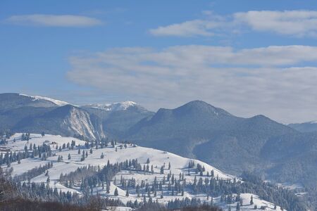 Beautifull winter rural landscape with snow covered treesの写真素材