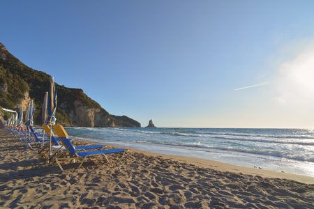 Agios Gordios beach at Corfu island in Greeceの写真素材