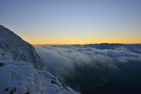 sundown over the mountains peakの写真素材