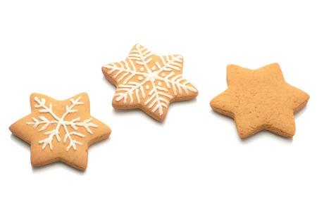 Star shape christmas gingerbread isolated on white backgroundの写真素材