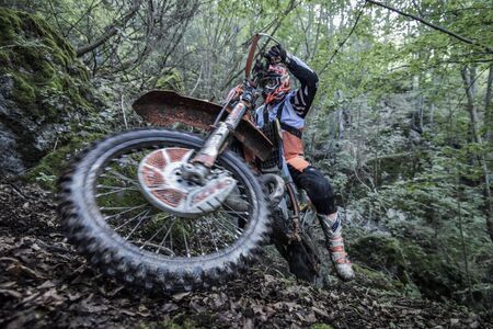 SIBIU, ROMANIA - JULY 25: Red Bull ROMANIACS Hard Enduro Rally . The hardest enduro rally in the world. July 25-29, 2017 in Sibiu, Romania. Stones and forestのeditorial素材